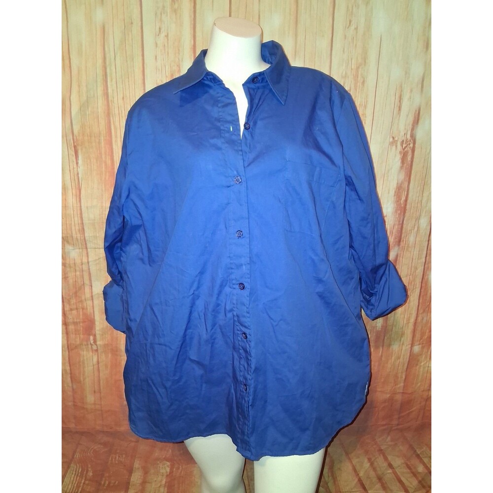 NWOT White Stag Blue Long Roll Tab Sleeve Button Up Blouse Sz XXL